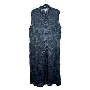 Wayne Diamond Designs VTG Black Floral Jacquard Sleeveless‎ Duster 24 Whimsical